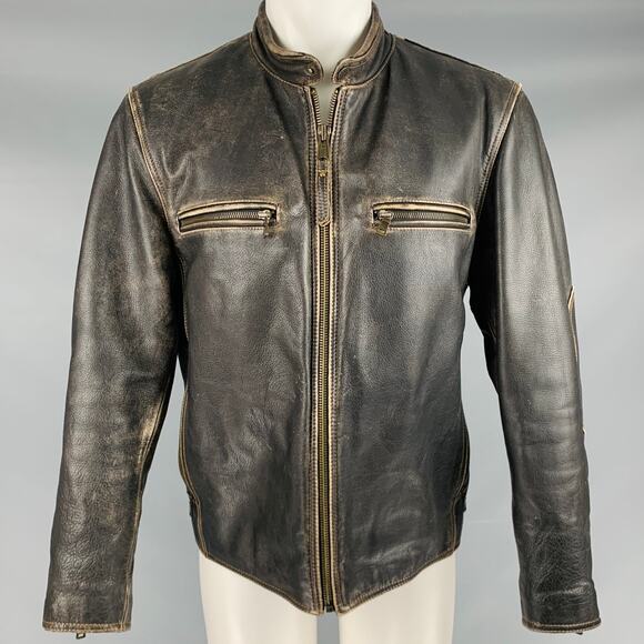 ANDREW MARC Size M Brown Distressed Leather Zip Up Jacket - Picture 1 of 7